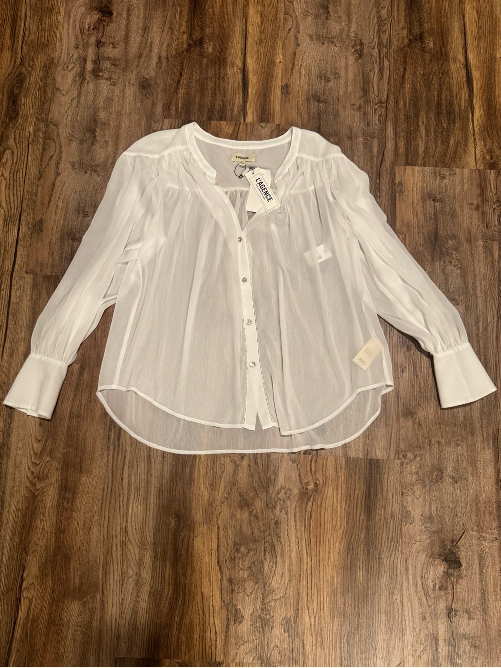 L'AGENCE NWT Sheer White Pintuck Button-Up Blouse Size M